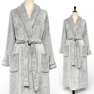 Oscar de la Renta Women’s Light Gray Plush Full Length Designer Robe Size L/XL